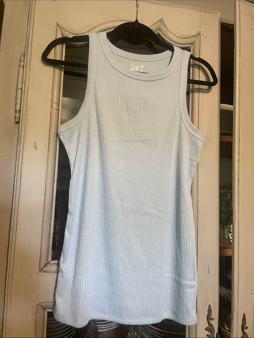 New Never Worn-24/7 Light Blue Ribbed Tank Top - Sleeveless Crew Neck